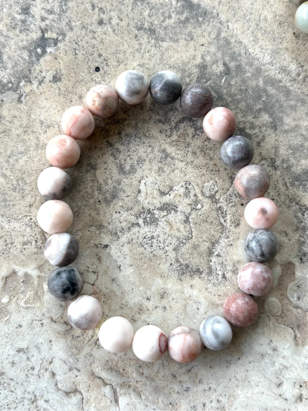 Natural Stone Beaded Stretch Bracelet - Green, Pink, Multi